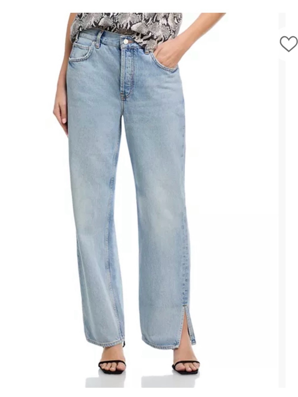 Anine Bing Light Blue Wide Leg Jeans with Front Hem Slit ROY Jean in blue glow